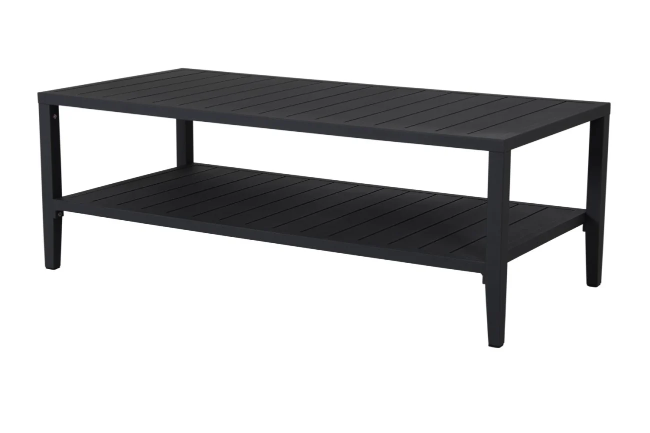 Gartencouchtisch Chelles, aus Aluminium, modern, schwarz, rechteckig, 142 cm breit - Brafab