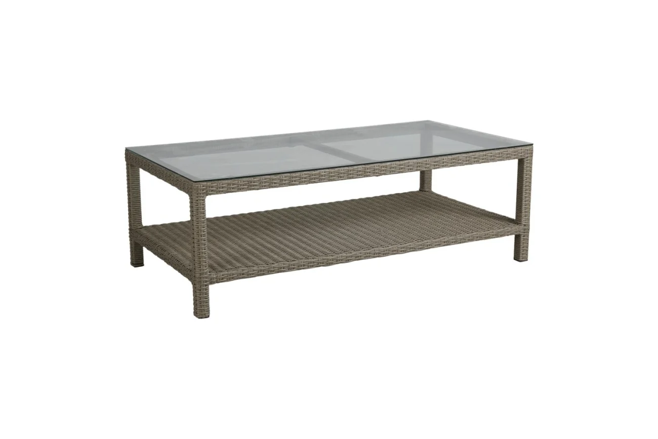 Gartencouchtisch Funkia von Brafab aus Kunst-Rattan mit Glasplatte, klassisch, natur, 140x70 cm