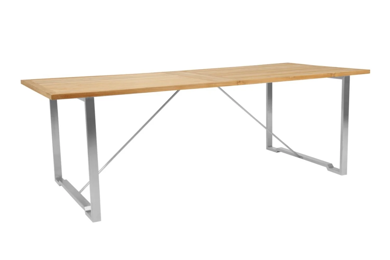 Gartenesstisch Gotland 220x95 cm aus Teak und Edelstahl, modern, natur, für 8-10 Personen, outdoor