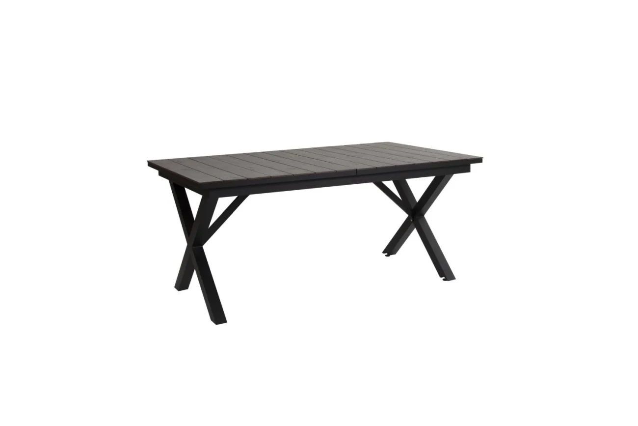 Gartenesstisch Hillmond Wood aus Aluminium und HPL, modern, Schwarz/Grau, ausziehbar für 8-10 Personen