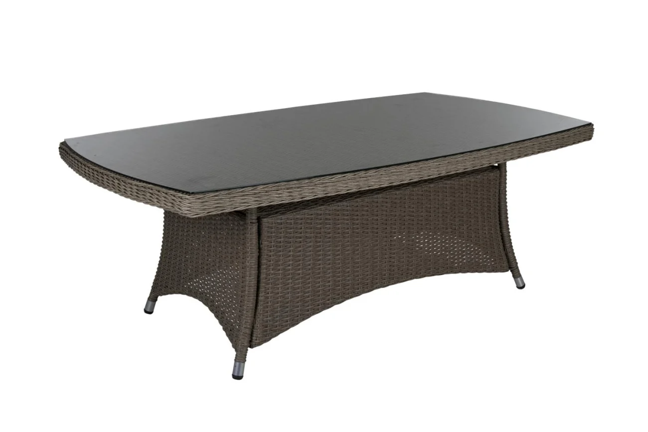 Gartencouchtisch Hornbrook 160x95 cm aus Kunst-Rattan mit Glasplatte, klassisch, natur, outdoor geeignet