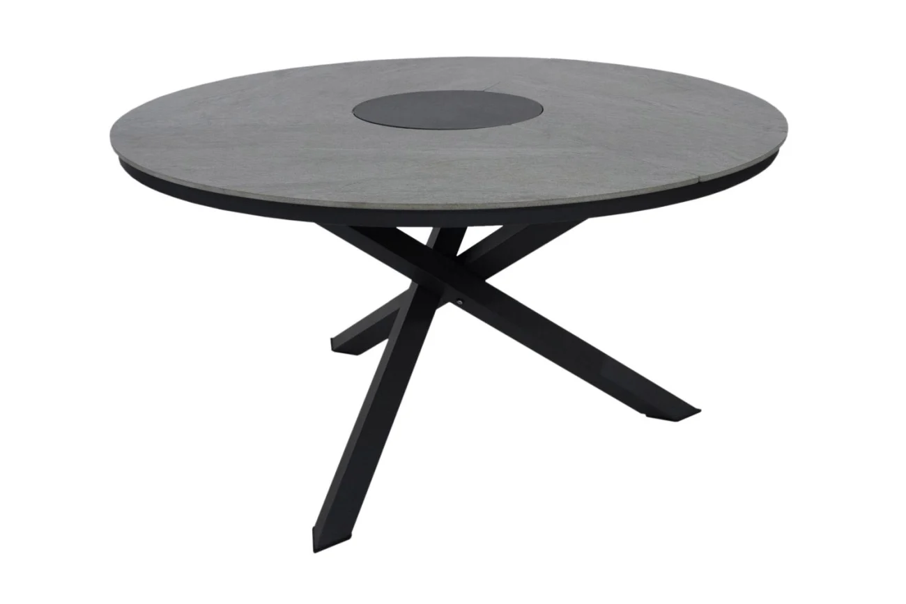 Gartenesstisch Kenora aus Aluminium und Keramik, modern, rund in Grau, für 4–6 Personen - Brafab
