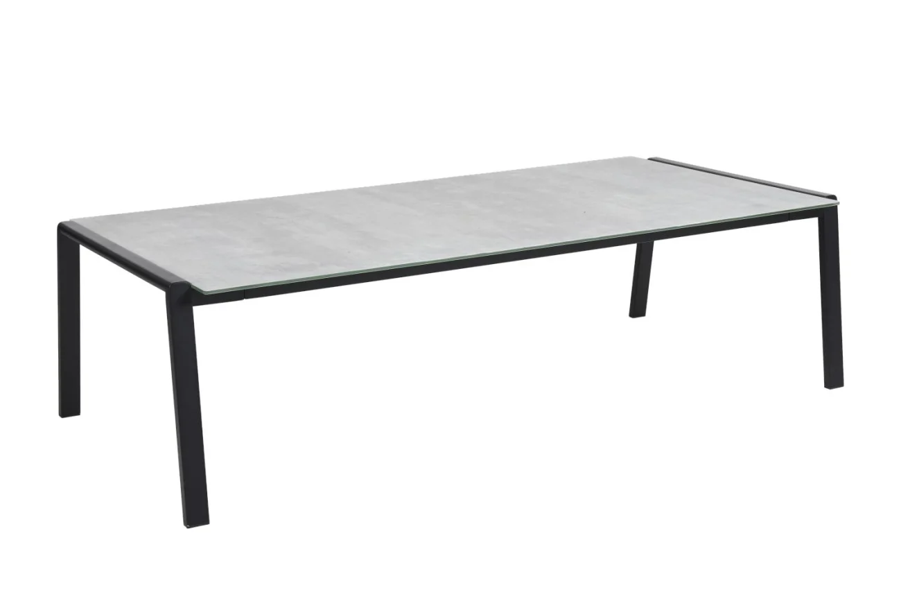Gartencouchtisch Lyra, aus Glas und Edelstahl, modern, sandfarben, rechteckig, 140x75 cm - Brafab