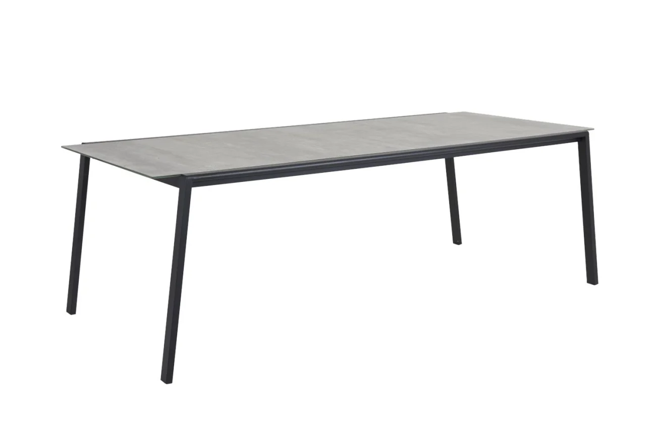 Gartenesstisch Lyra 220x100 cm aus Glas und Edelstahl, modern, grau, für 8–10 Personen, Outdoor - Brafab