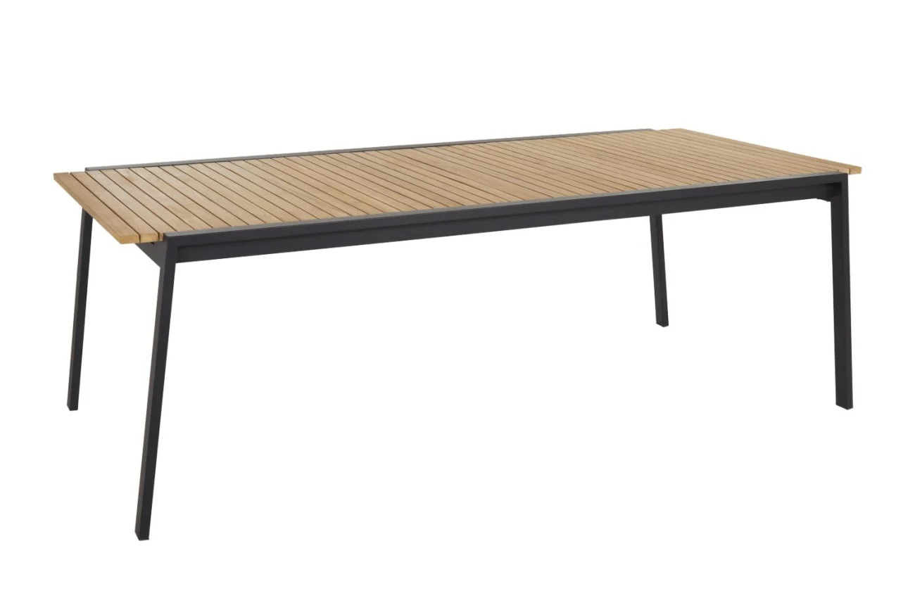 Gartenesstisch Naos aus Teak und Edelstahl, modern, ausziehbar 220-320 cm, schwarz natur