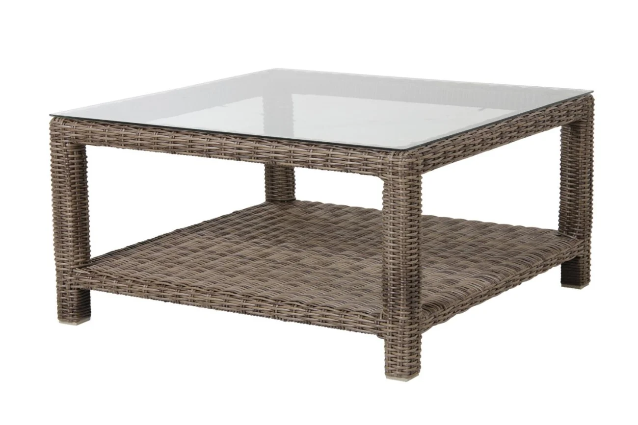 Gartencouchtisch Ninja 90x90 cm aus Kunst-Rattan und Glas, klassisch, natur, outdoor geeignet