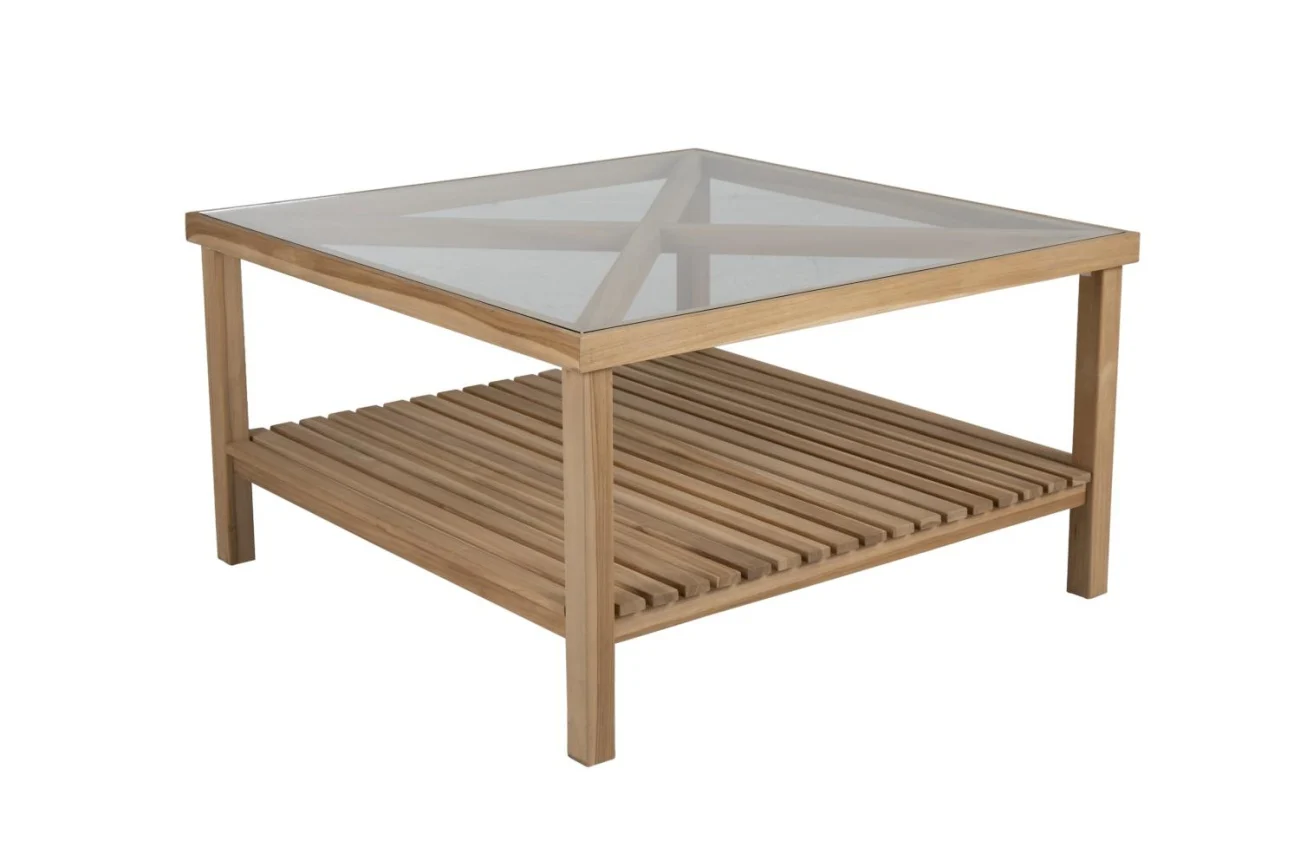 Gartencouchtisch Varm aus Teakholz mit Glasplatte, modern, natur, 100x100 cm, Outdoor - Brafab