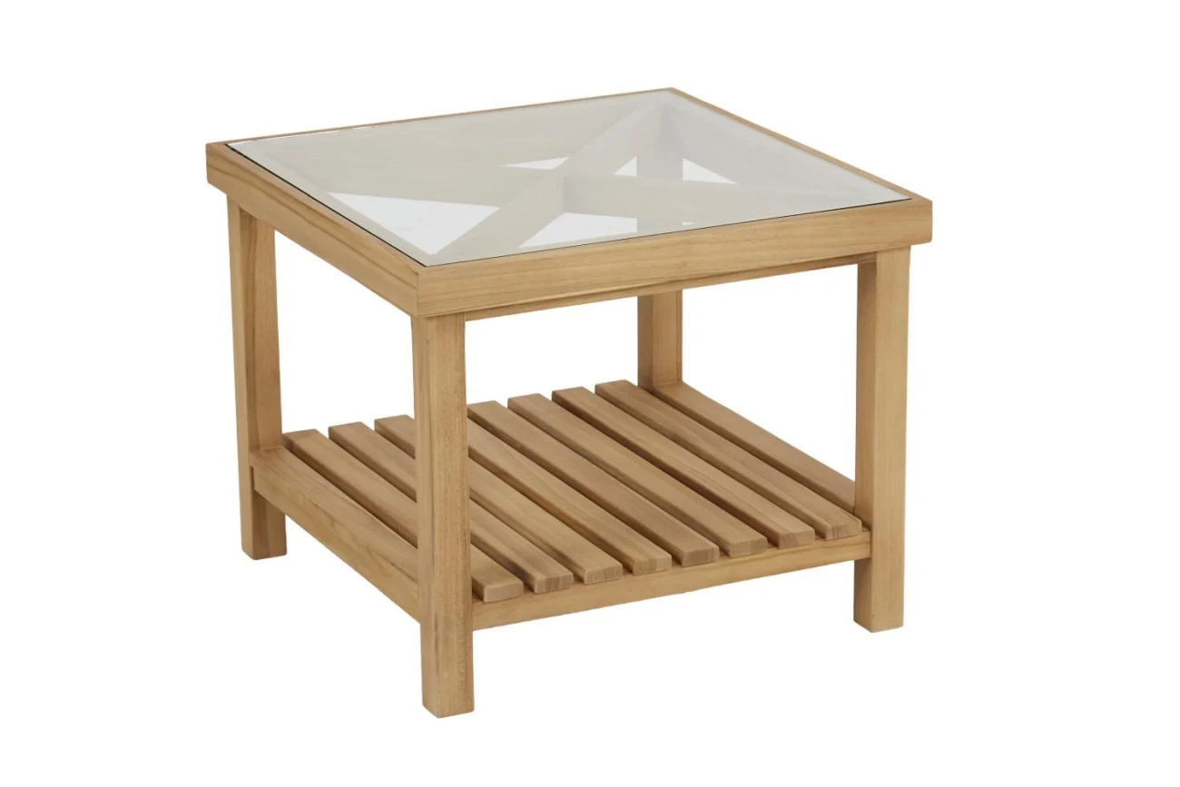 Gartencouchtisch Varm aus Teakholz mit Glasplatte, modern, natur, 55x55 cm, Outdoor - Brafab