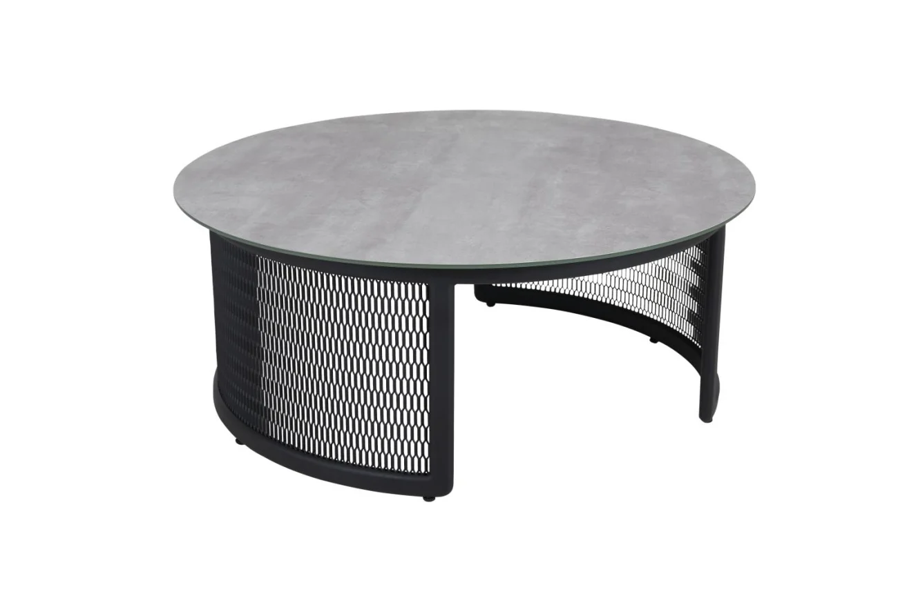 Gartencouchtisch Virgo aus Aluminium mit Glasplatte, modern, rund, grau, Ø 105 cm - Brafab