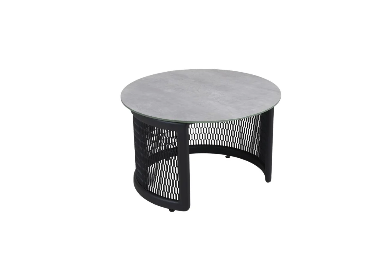 Gartencouchtisch Virgo aus Aluminium mit Glasplatte, modern, rund, grau, Ø 60 cm - Brafab