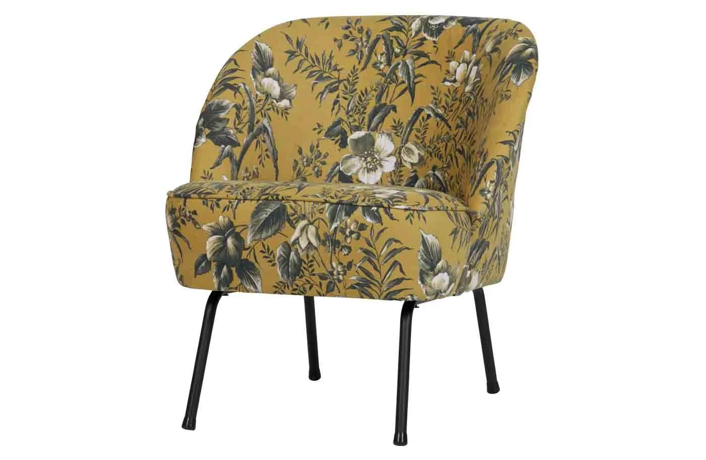 Sessel Vogue aus Samt, modern gepolstert, Poppy-Senf Gelb, Metallgestell Schwarz