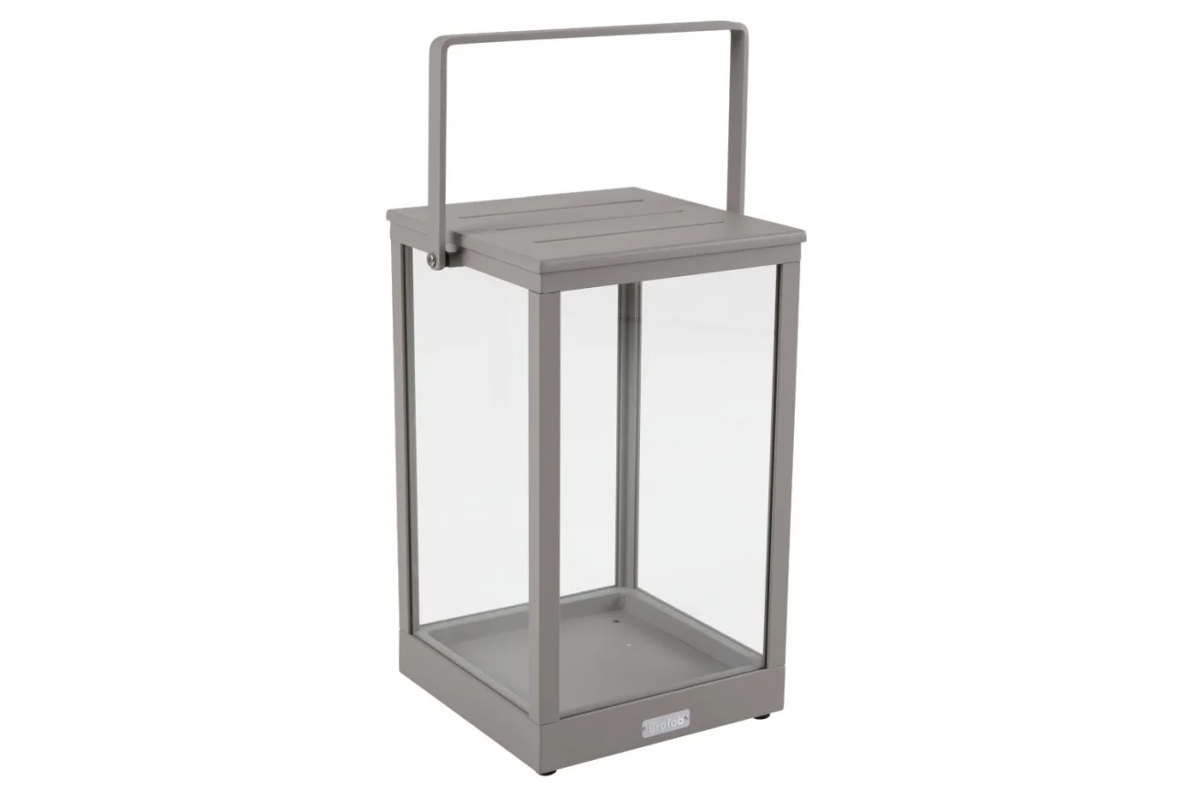 Windlicht Belfort aus Aluminium und Glas, modern, beige, quadratisch, große Ausführung - Brafab