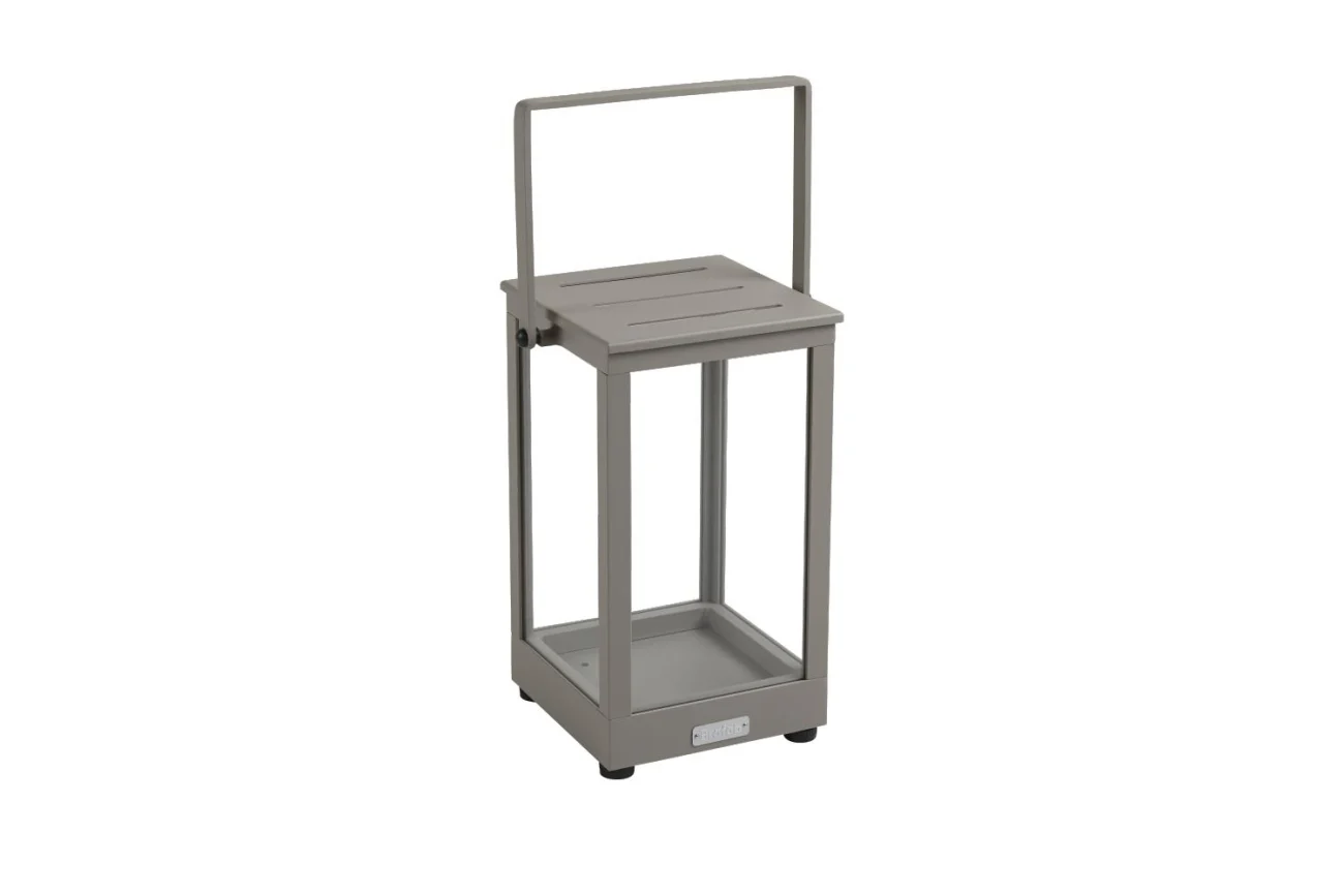 Windlicht Belfort aus Aluminium und Glas, modern, beige, quadratische Form, Small - Brafab