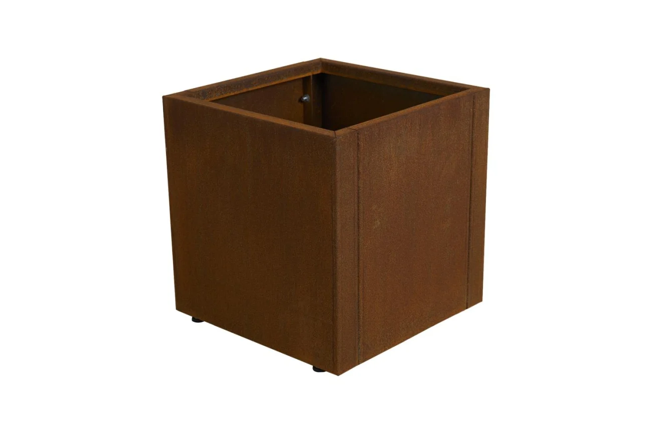 Blumentopf Kummin aus Cortenstahl, modern mit Entwässerungsloch, rostbraun, 40x40 cm - Brafab
