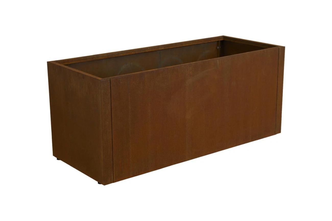 Blumentopf Kummin aus Cortenstahl, modern, rostbraun, 50x120 cm, mit Entwässerungsloch und verstellbaren Füßen - Brafab