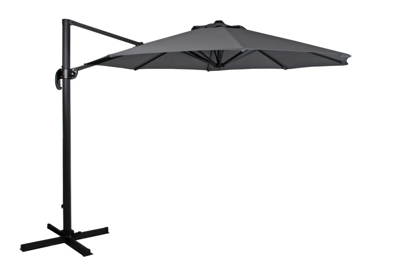 Sonnenschirm Linz von Brafab, aus Aluminium und Polyester, modern, anthrazit/grau, Ø 300 cm, mit winddichtem Kamin