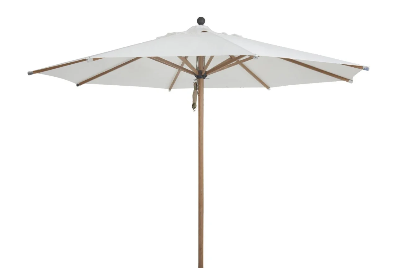 Sonnenschirm Paliano aus Aluminium und Polyester, modern skandinavisch, rund, weiß, mit winddichtem Kamin, Ø 300 cm, Gestell in Holzoptik - Brafab