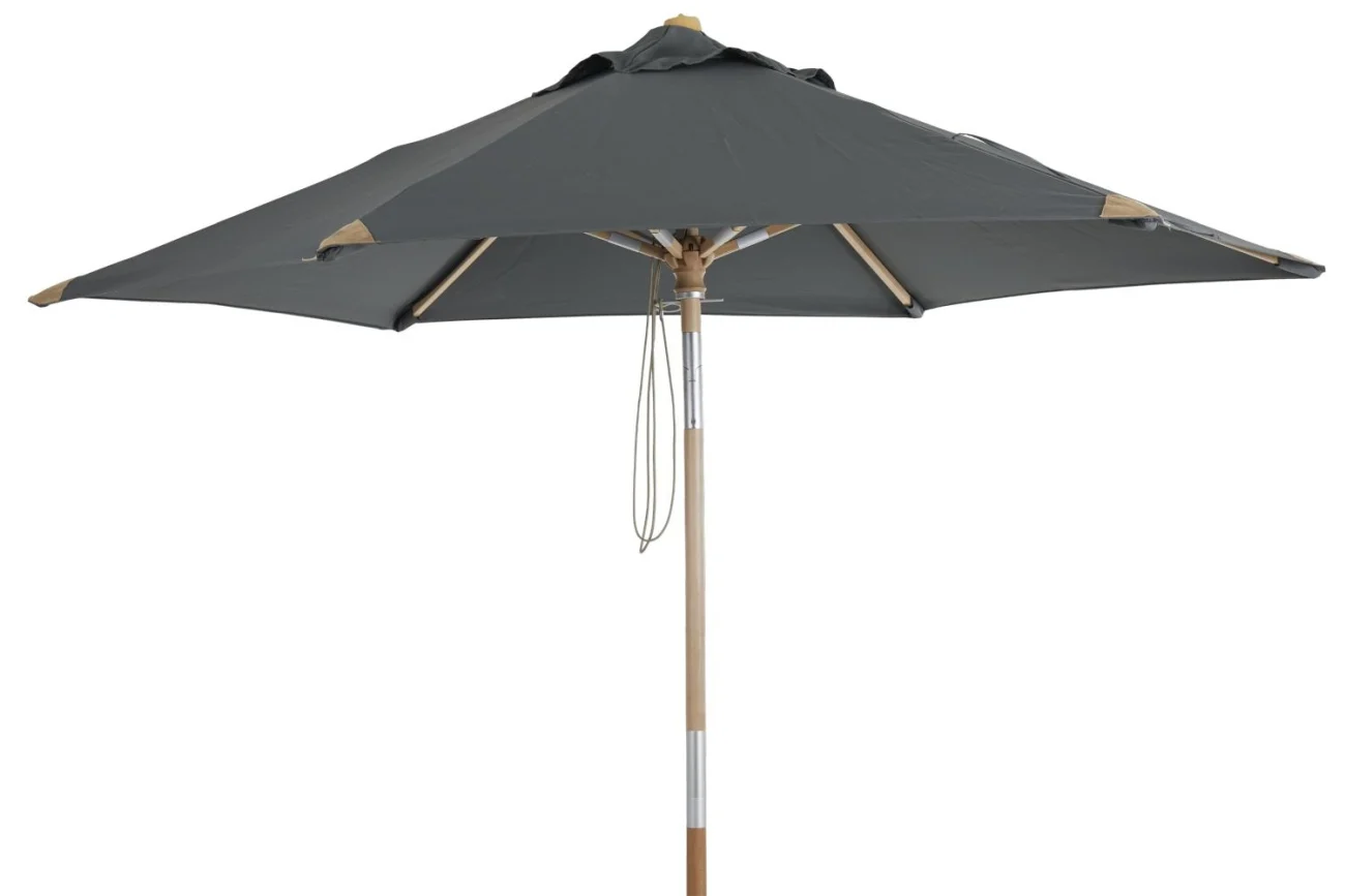 Sonnenschirm Trieste von Brafab aus Buchenholz mit Polyester-Stoff, modern skandinavisch, rund, grau, neigbar, Ø 250 cm