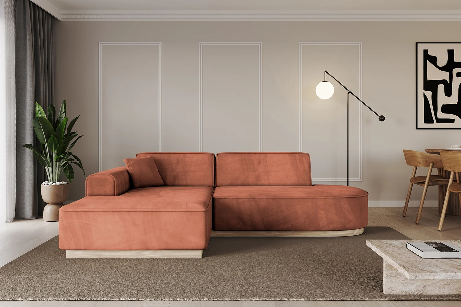 Ecksofa IREA-L1 Apricot - Dream Velvet 202.07