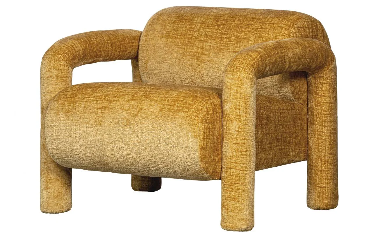 Sessel Lenny aus Samt, modern im Retro Chic, gelb, weich gepolstert für Dein Zuhause - Woood