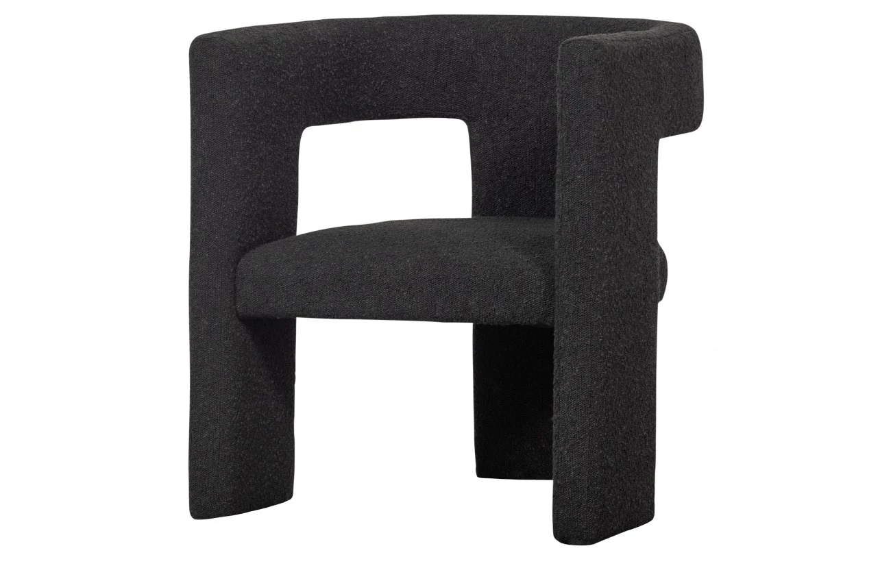 Sessel Tiwa aus Bouclé-Stoff, modern und gepolstert, Retro Chic Design, dunkelgrau