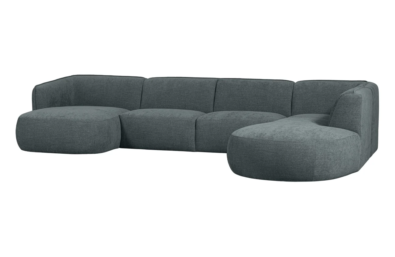 Ecksofa Polly U-Form aus Webstoff, modern, rechts, Blau, bequem für 5–6 Personen