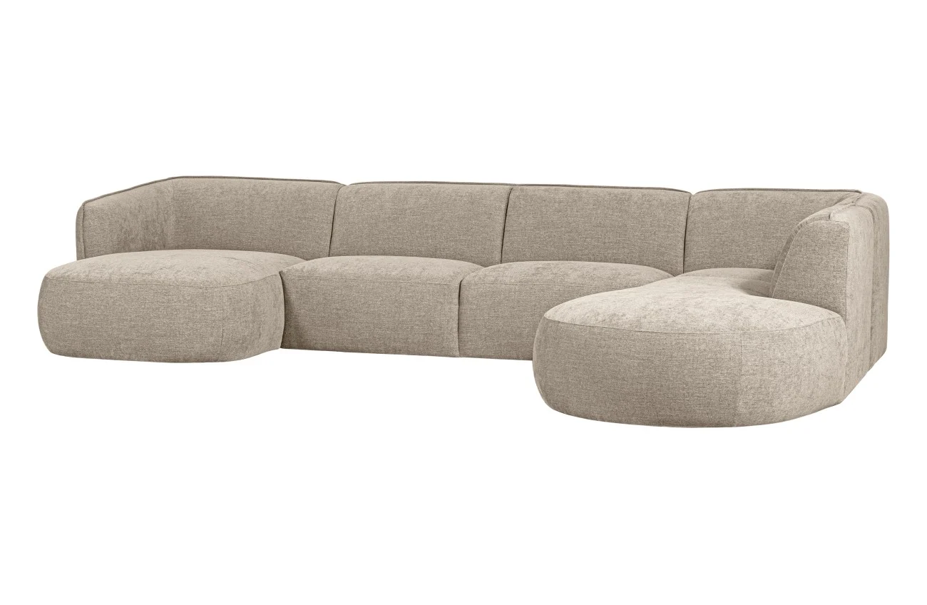 Sofa Polly U-Form aus Webstoff, modern und komfortabel, Sand Beige, rechtsseitig