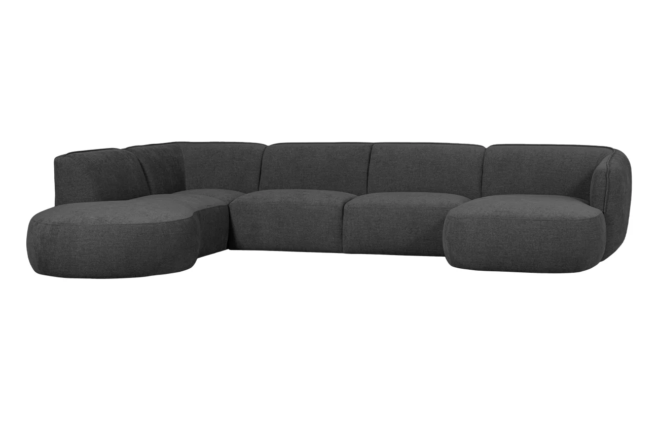Sofa Polly U-Form aus Webstoff, modern und komfortabel, Grau, links ausgerichtet, für 5–6 Personen