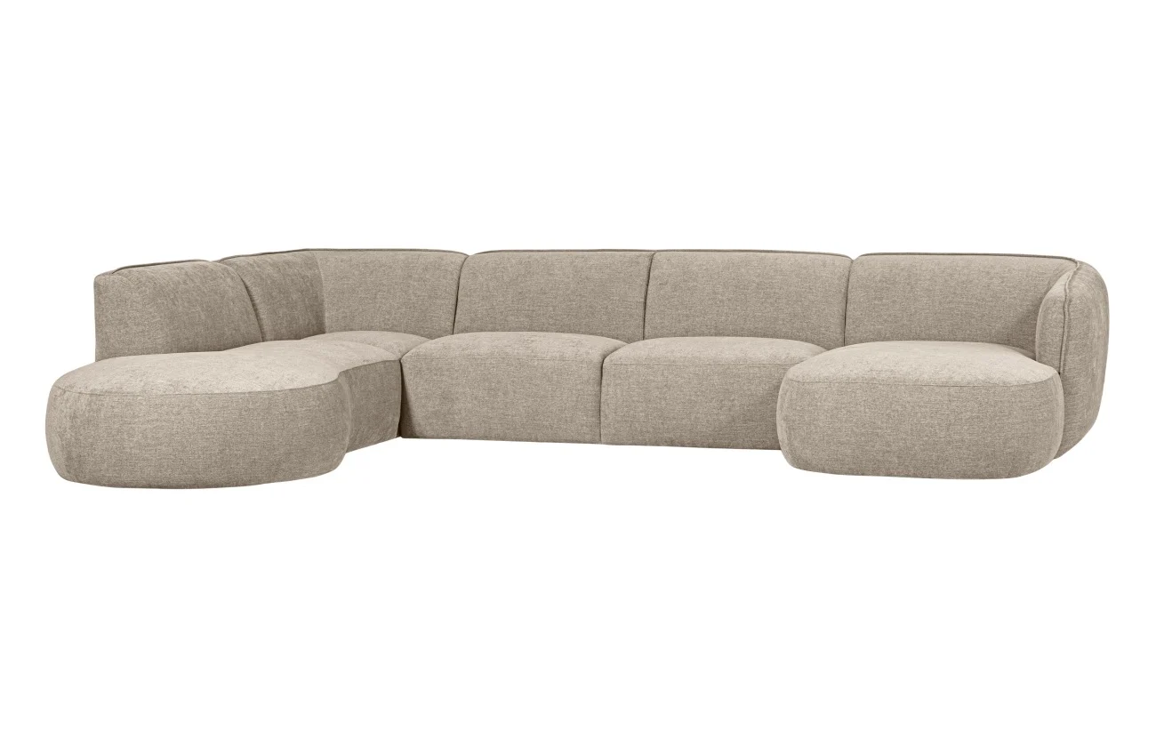 Sofa Polly U-Form aus Webstoff, modern und großzügig, Sand, links, für 5-6 Personen