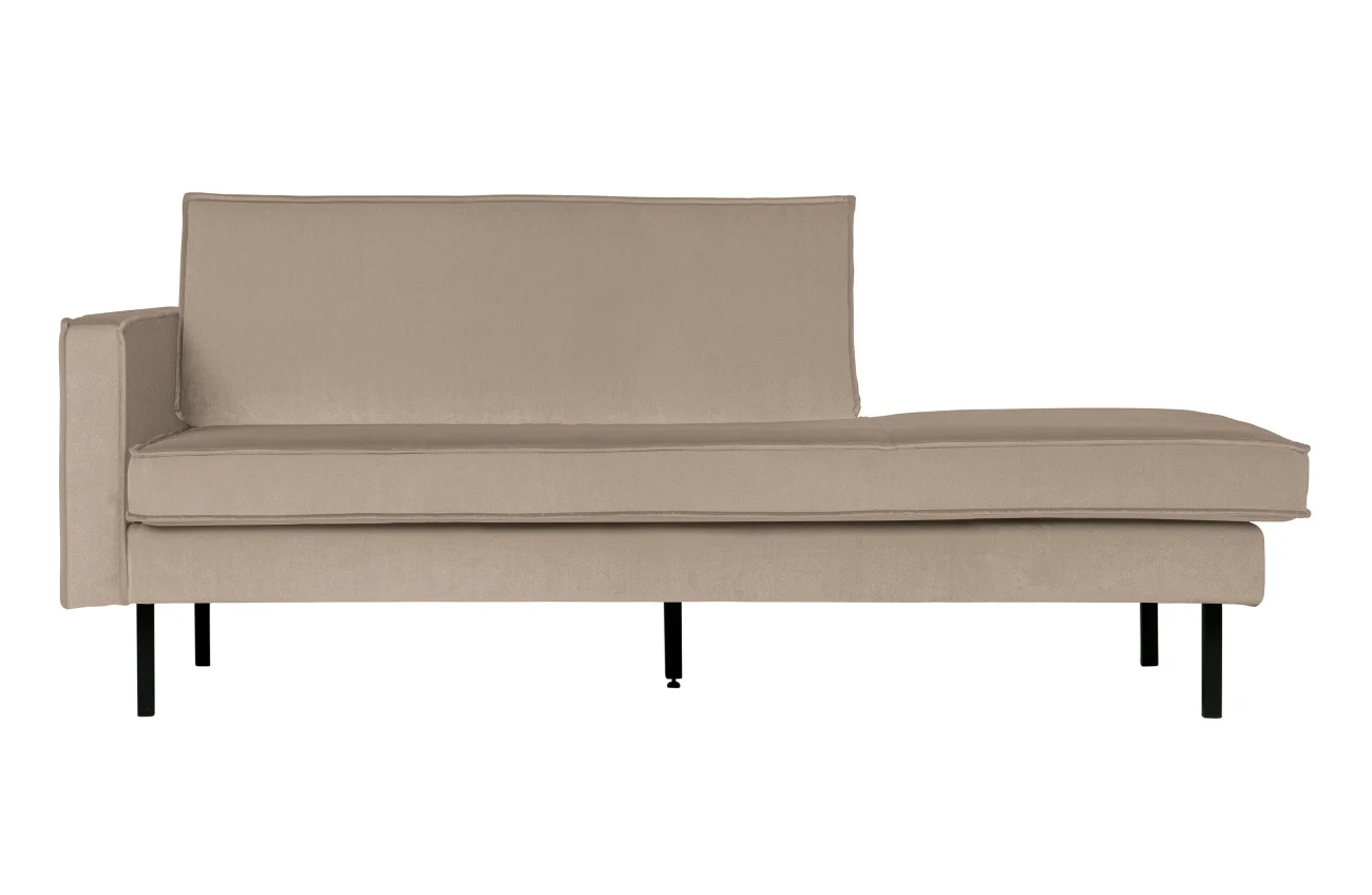 Daybed Recamiere Rodeo Samt, modern linksseitig, kaki grün, elegantes Design mit Metallgestell - Woood