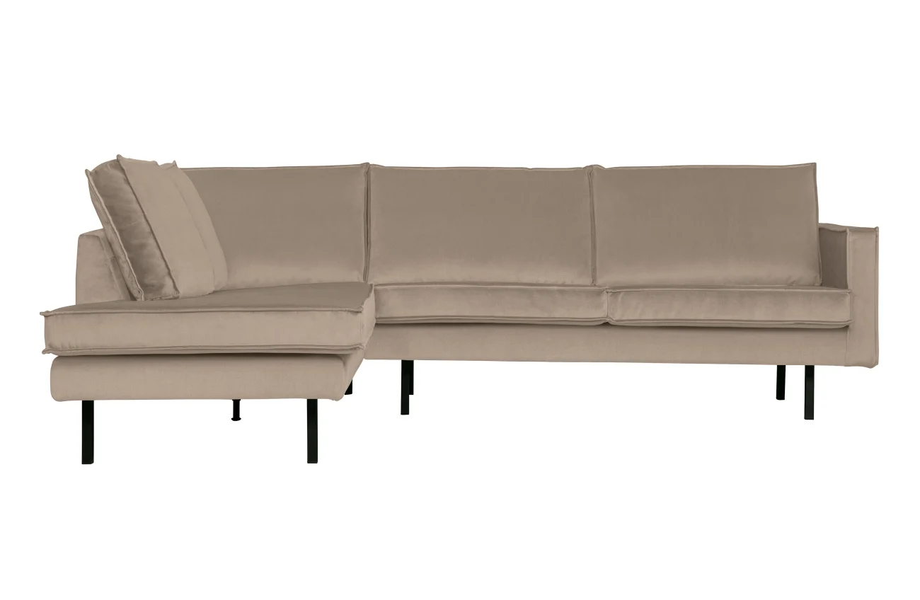Ecksofa Rodeo aus Samt, modern und komfortabel, links Kaki, stilvolles Design für 4–5 Personen - Woood