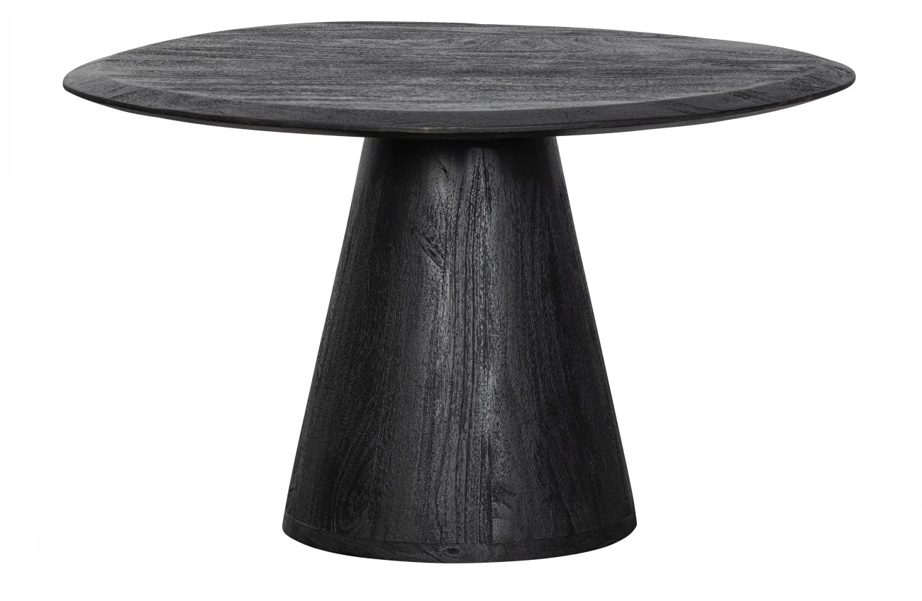 Couchtisch Posture Mangoholz, skandinavisches Design, schwarz, organische Form, Ø 70 cm - Woood