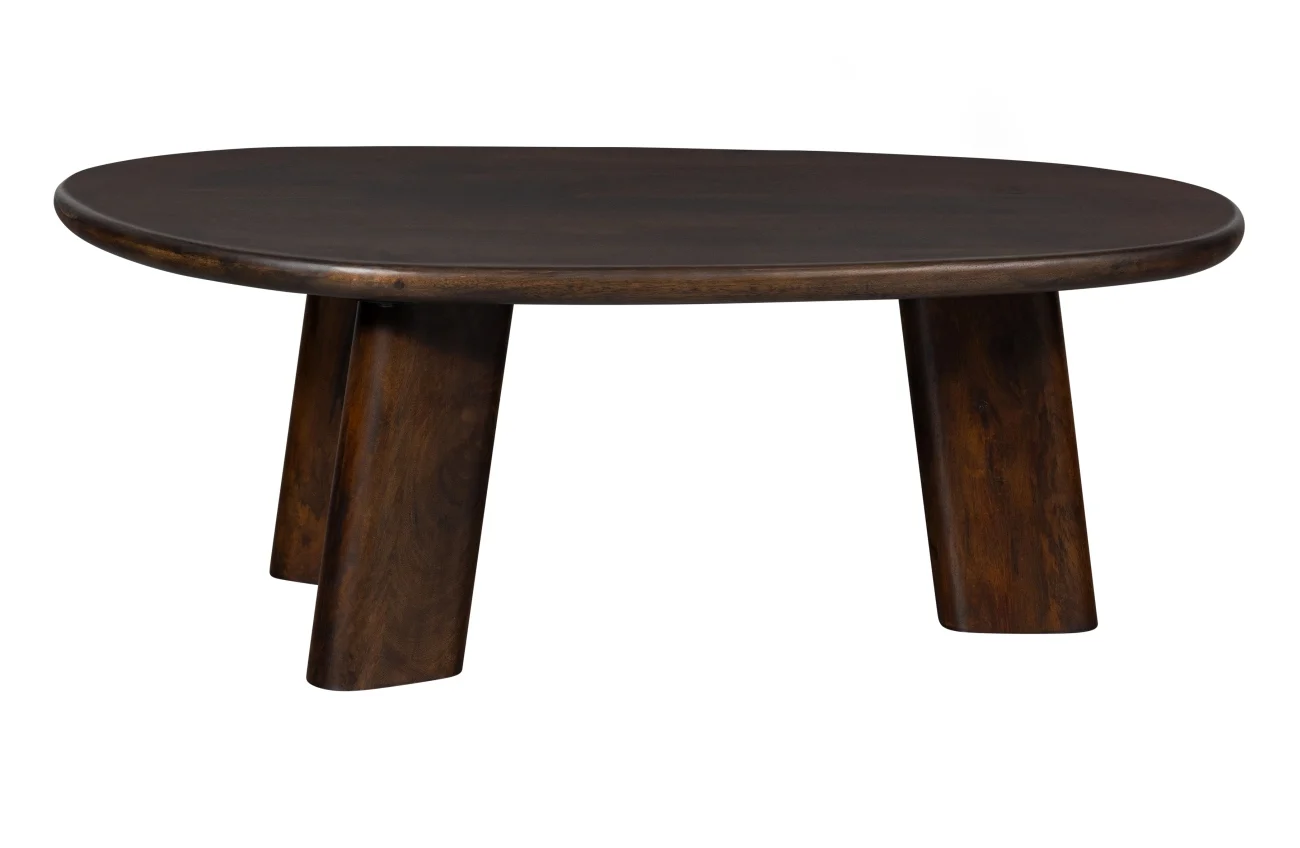 Couchtisch Roundly aus Mangoholz, Retro Chic Design, Braun Walnuss, organische Form, lackiert - Woood