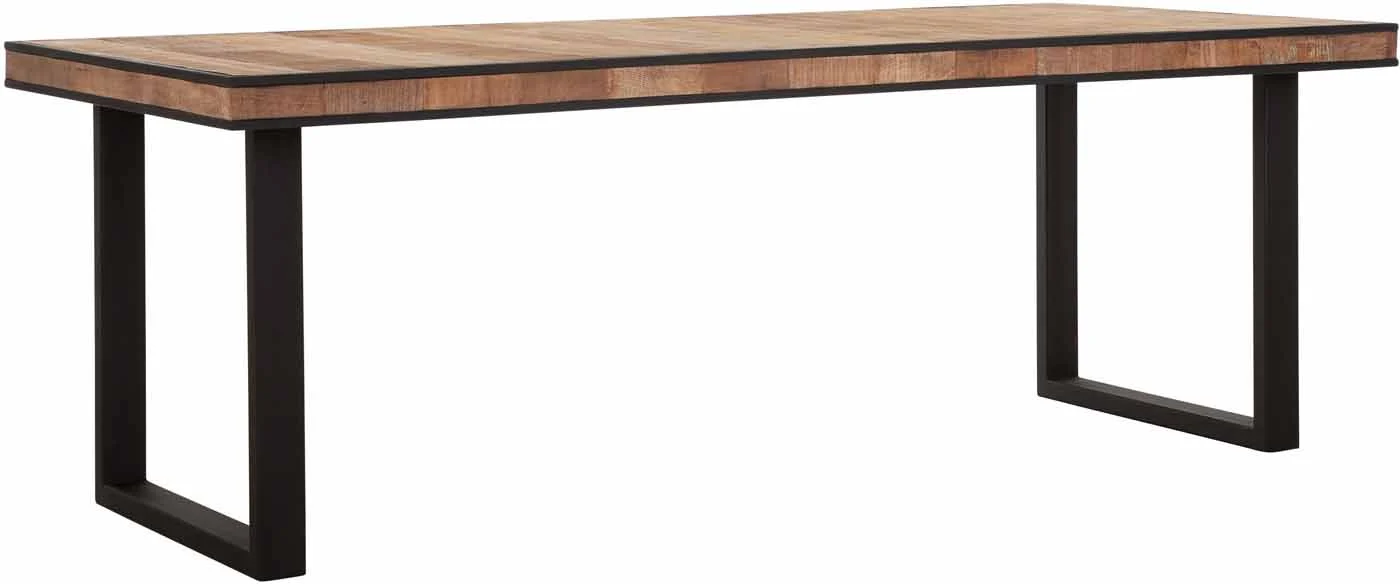 Esstisch Cosmo Teakholz, Industrial Design, natur, für 6-8 Personen, U-Gestell schwarz