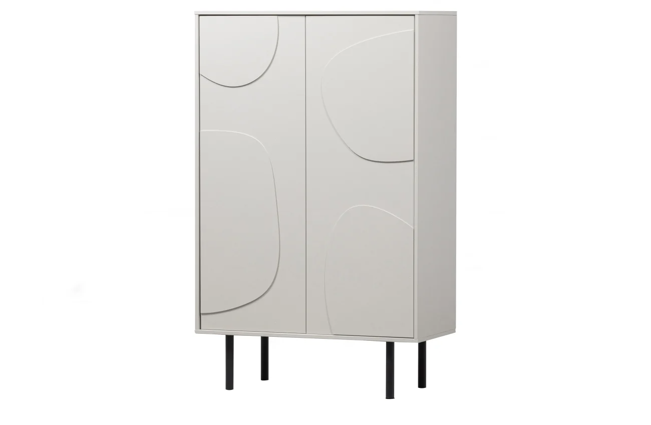 Schrank Cadiz aus Kiefernholz, modern, hellgrau, mit Metallgestell und Push-to-Open-System