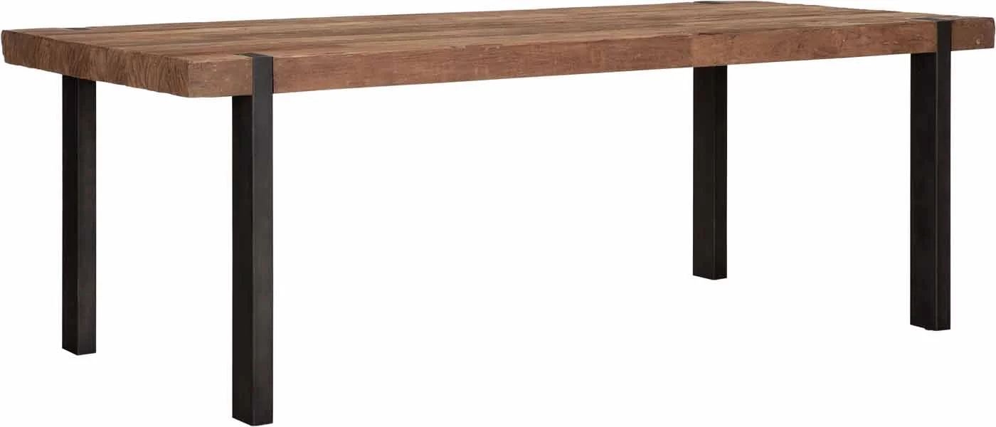 Esstisch Beam aus massivem Teakholz, Industrial Design, natur, 225 cm, Metallgestell - Must Living