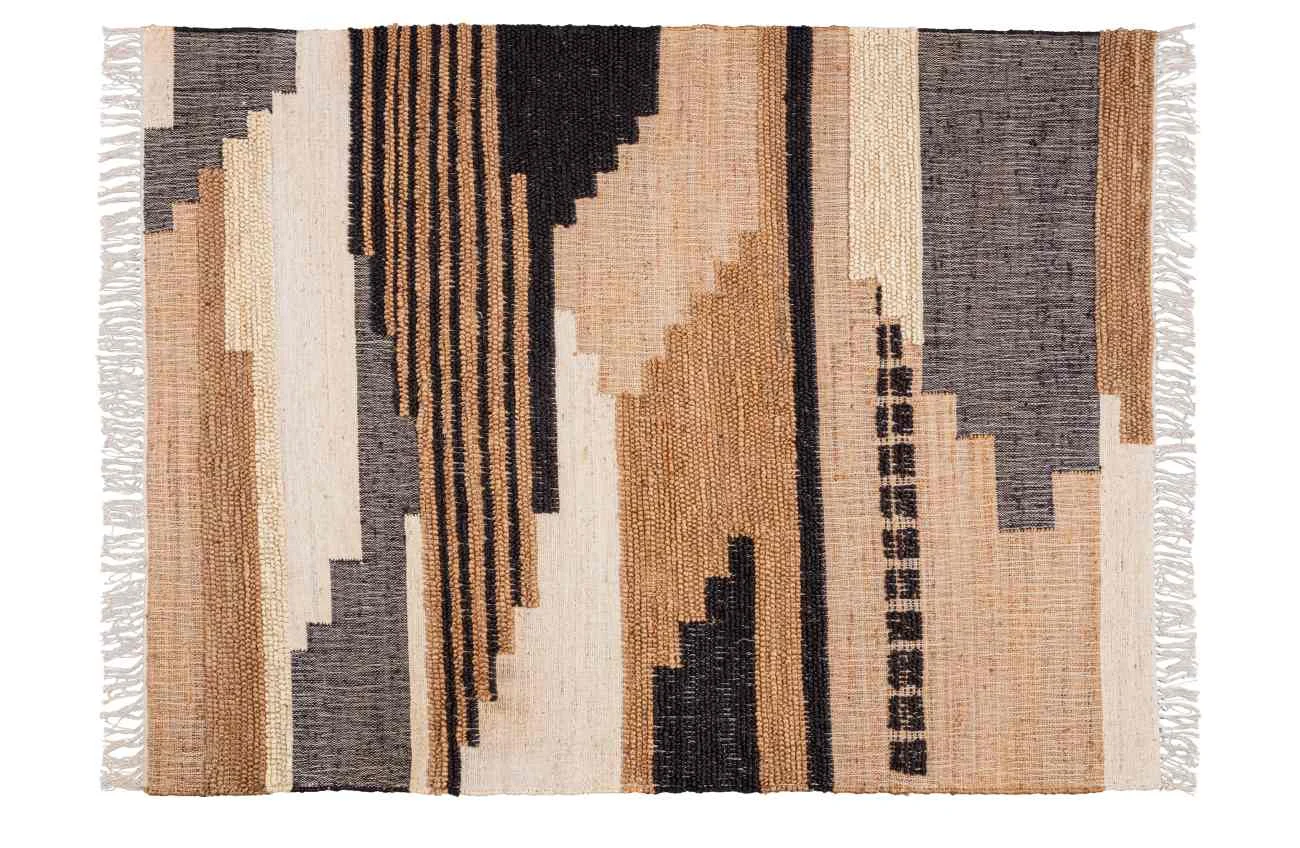 Teppich Liberal aus Jute und Baumwolle, Retro Chic Design, natur bunt, 170x240 cm - Woood