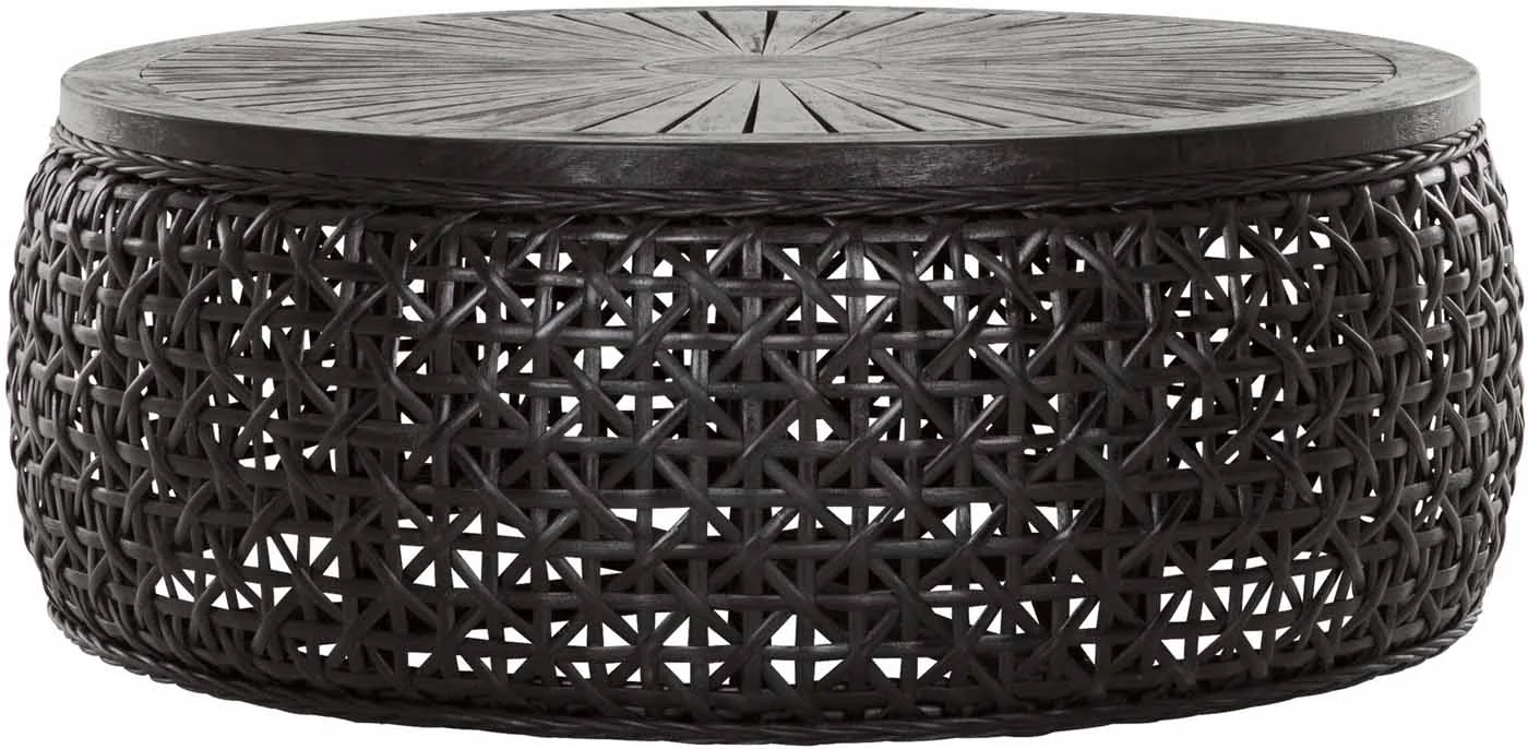 Couchtisch Rimini aus Rattan und Holz, modern rund, schwarz geölt, Ø 100 cm - Must Living
