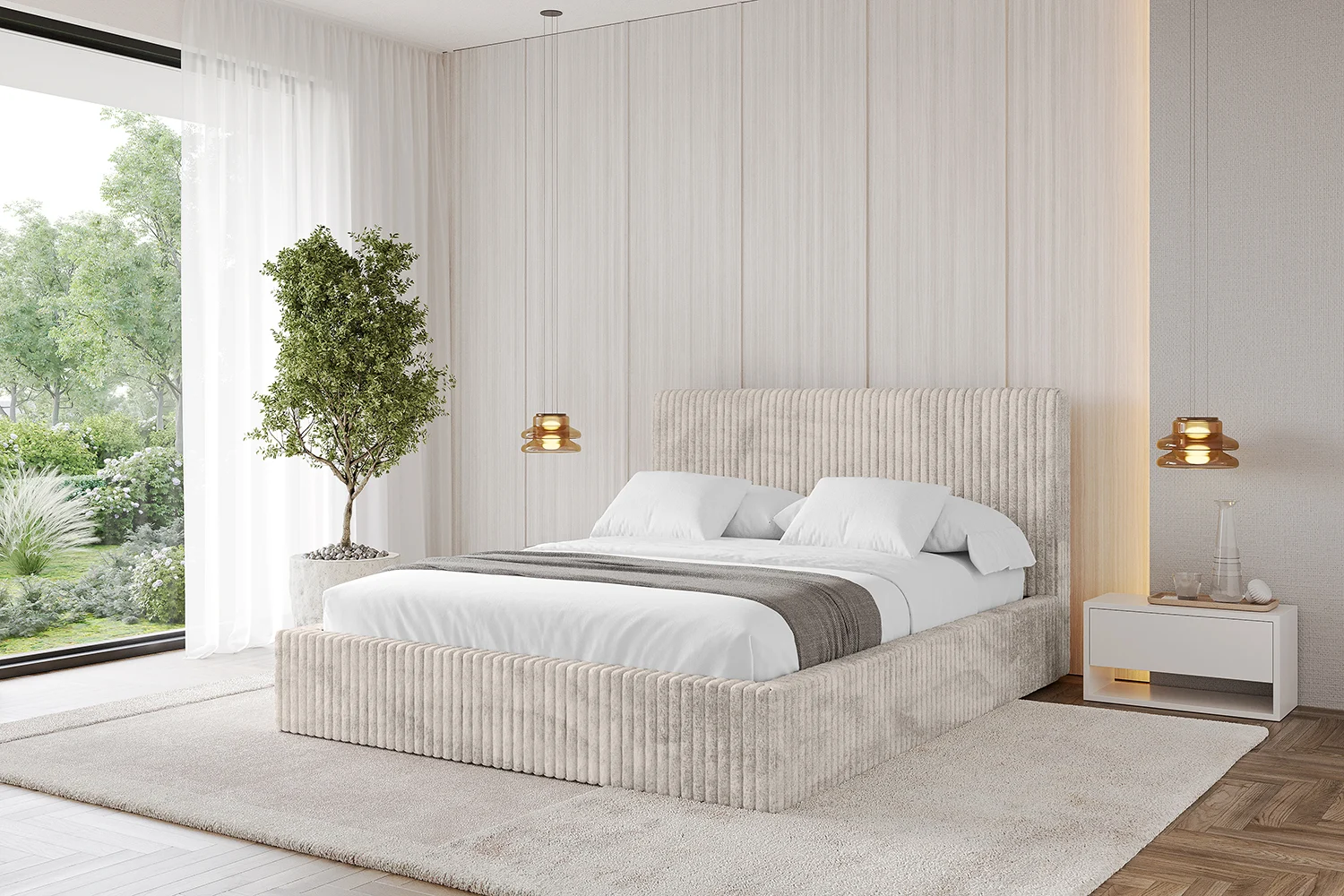 Polsterbett ALOVA-v1 Creme - Tilia 01 120x200 cm
