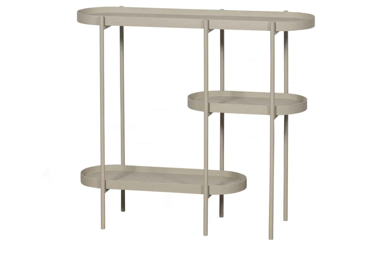 Konsole Noan aus Holz, modernes Design mit lackiertem Metall, antik beige, drei Ablagefächer - Woood