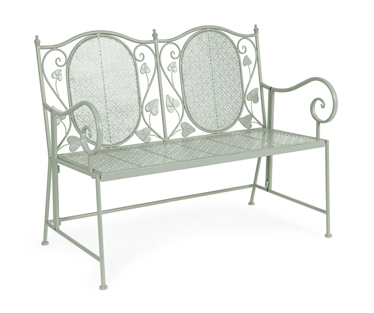 Gartenbank Harriet aus Metall, klassischer Stil, salbeigrün, robust für Outdoor, pflegeleicht - Bizzotto