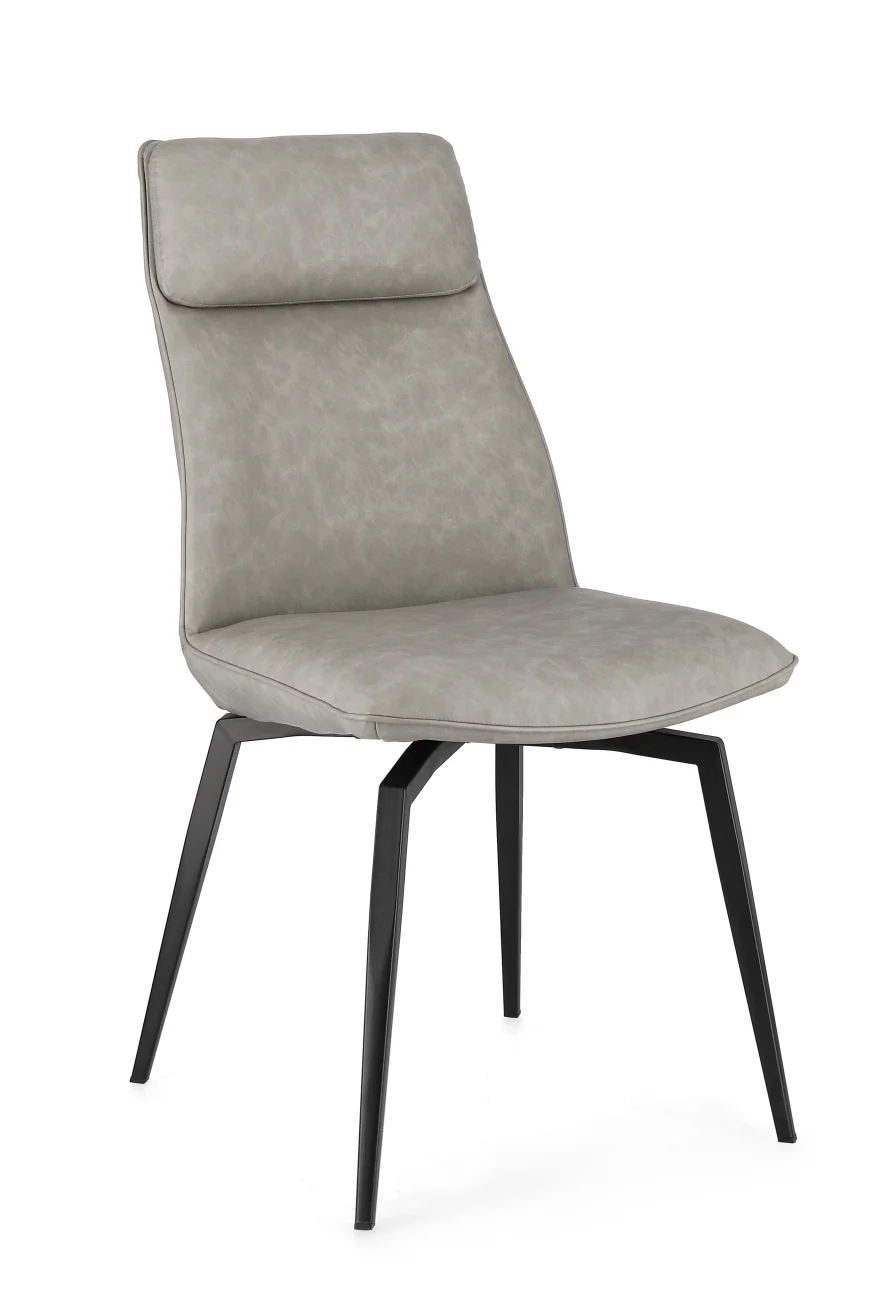 Esszimmerstuhl Lawrence aus Kunstleder, modern gepolstert, taupe, Metallgestell schwarz - Bizzotto