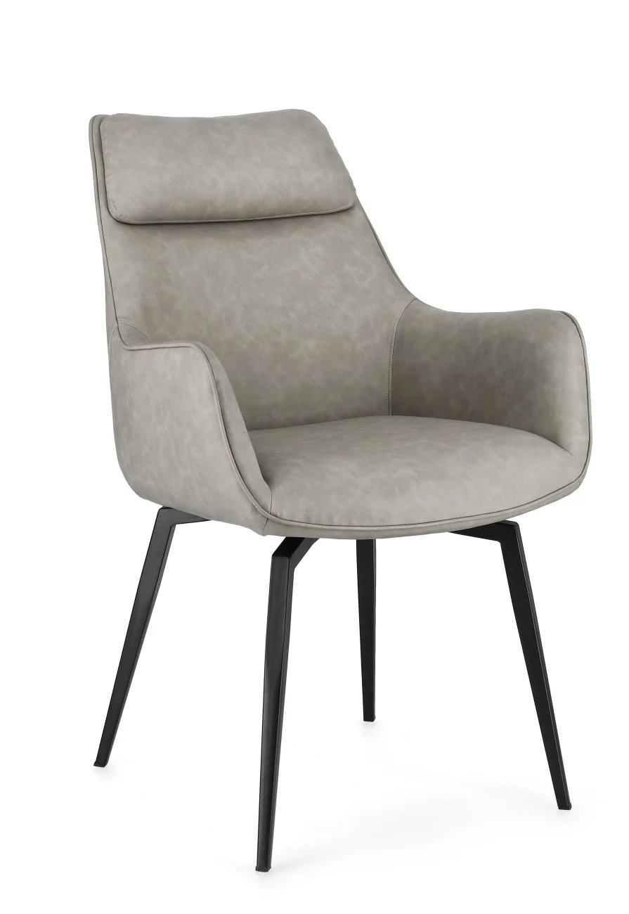 Esszimmerstuhl Lawrence mit Armlehne, Kunstleder und Metall, modern, taupe, gepolstert, bequem für Dein Esszimmer - Bizzotto