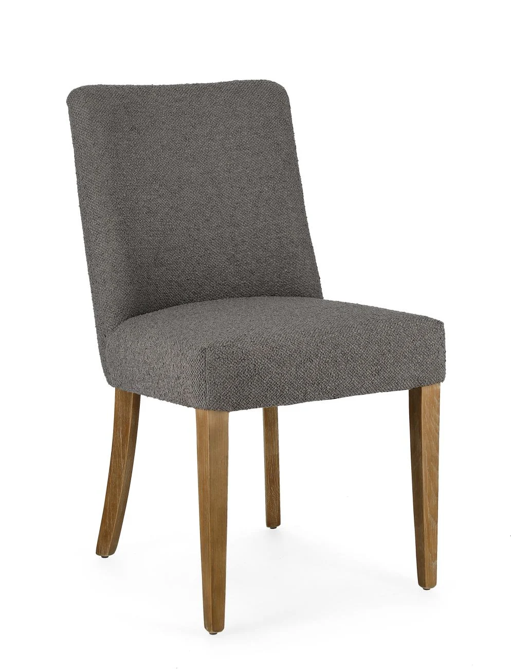 Esszimmerstuhl Beatriz aus Bouclé-Stoff, Eichenholz-Gestell, klassischer Stil, grau, gepolstert