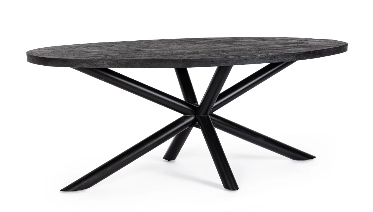 Esstisch Hastings aus Mangoholz, modern ovales Design, Schwarz, für 6–8 Personen, Bizzotto