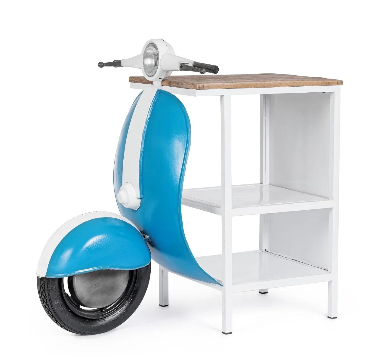 Regal Vespa aus Metall und Mangoholz, Industrial Design, Blau Weiß, handgefertigt für Indoor - Bizzotto