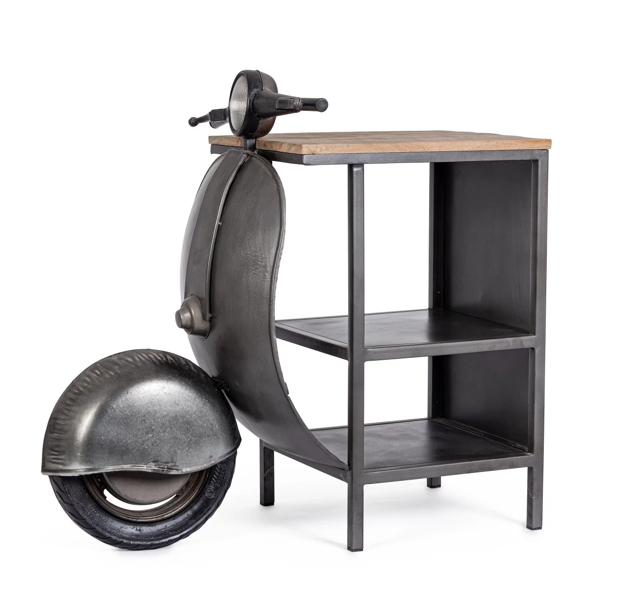 Regal Vespa aus Metall und Mangoholz, Industrial Design, grau, handgefertigt, Bizzotto