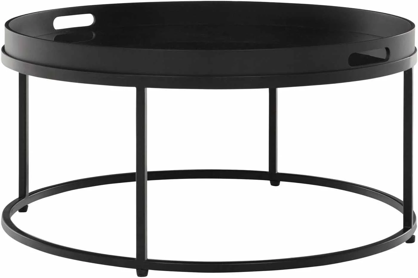 Couchtisch Golden Fiber aus Metall und Resin, modern rund, schwarz, Ø 75 cm, abnehmbares Tablett - Must Living