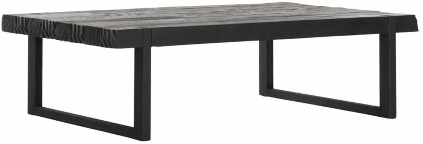 Couchtisch Beam, Teakholz und Metall, Industrial Design, 120 cm, schwarz, rechteckig - Must Living