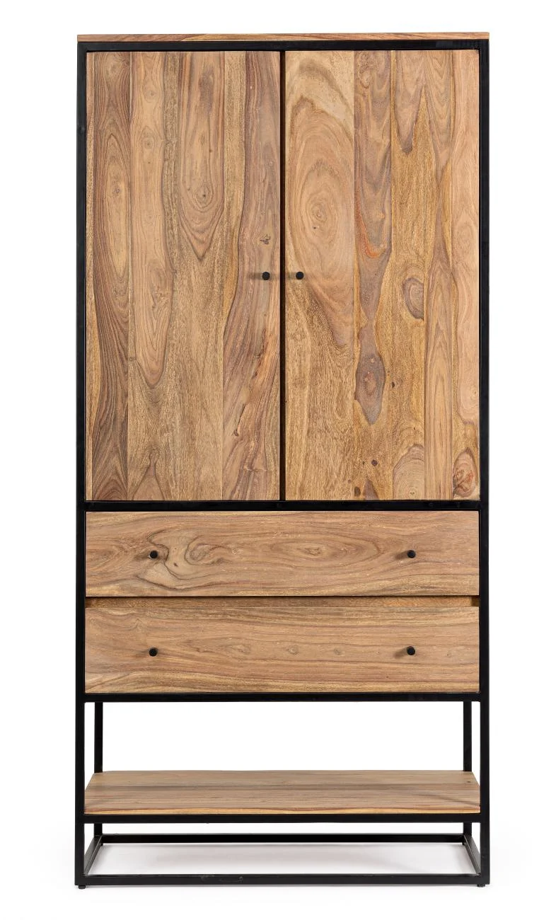 Schrank Nartan aus Sheesham-Holz, modernes Design, natur, 90 cm breit, Metallgestell